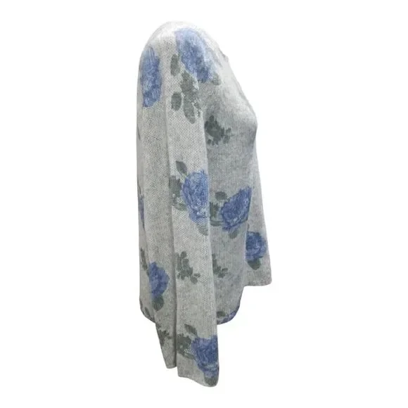 Lucky Brand Sweater Blue Rose Cotton Wool Blend Pullover Size Small - Picture 2 of 6